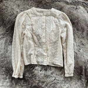 Joie Embroidered Eyelet Peasant Blouse Medium Cream